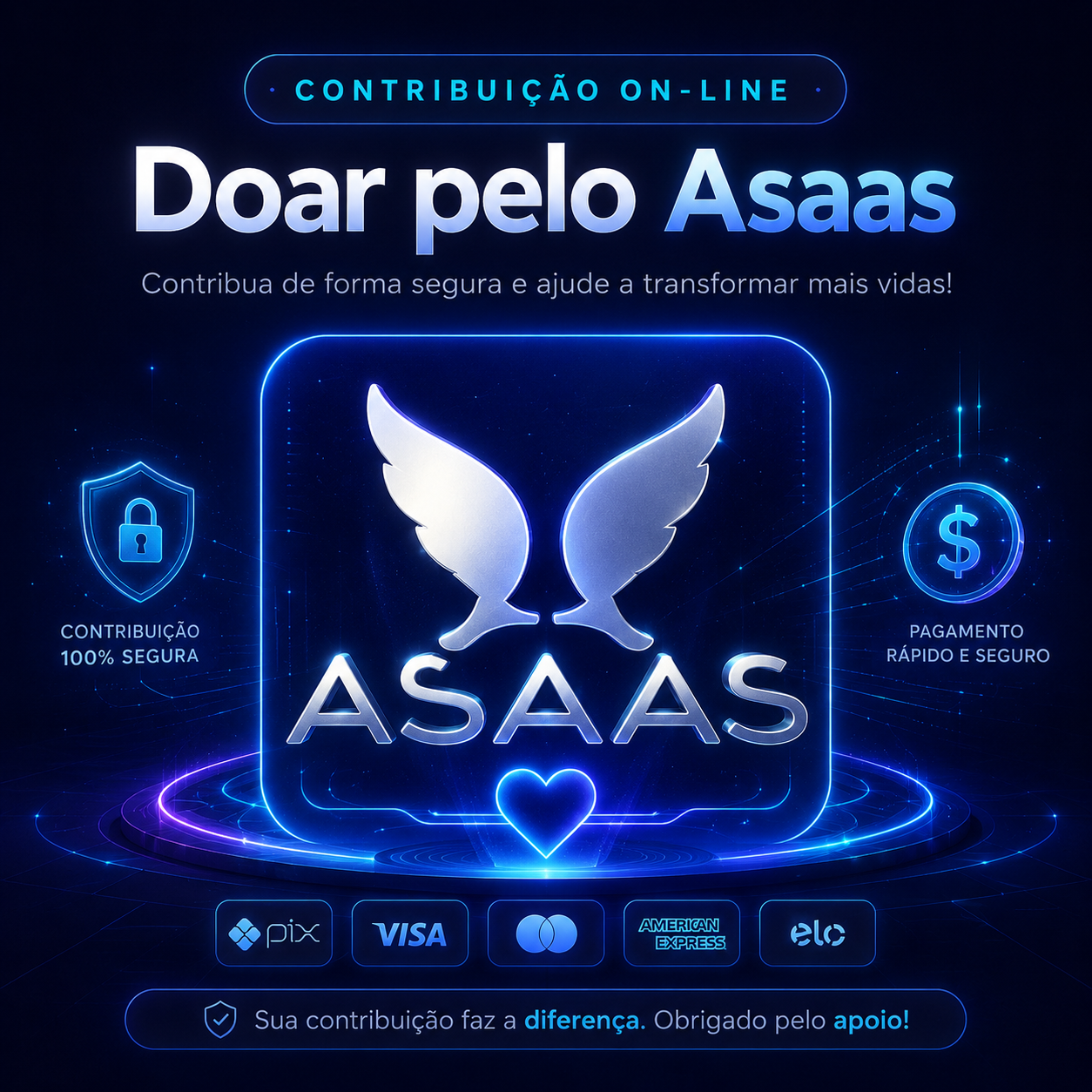 Banner de contribuição segura pelo Asaas